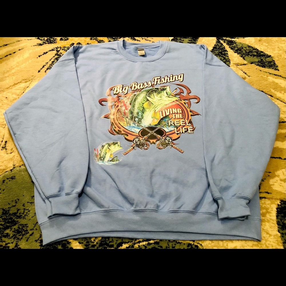 Big Bass Fishing 🎣! Living the reel life pullover sweatshirt size 2x